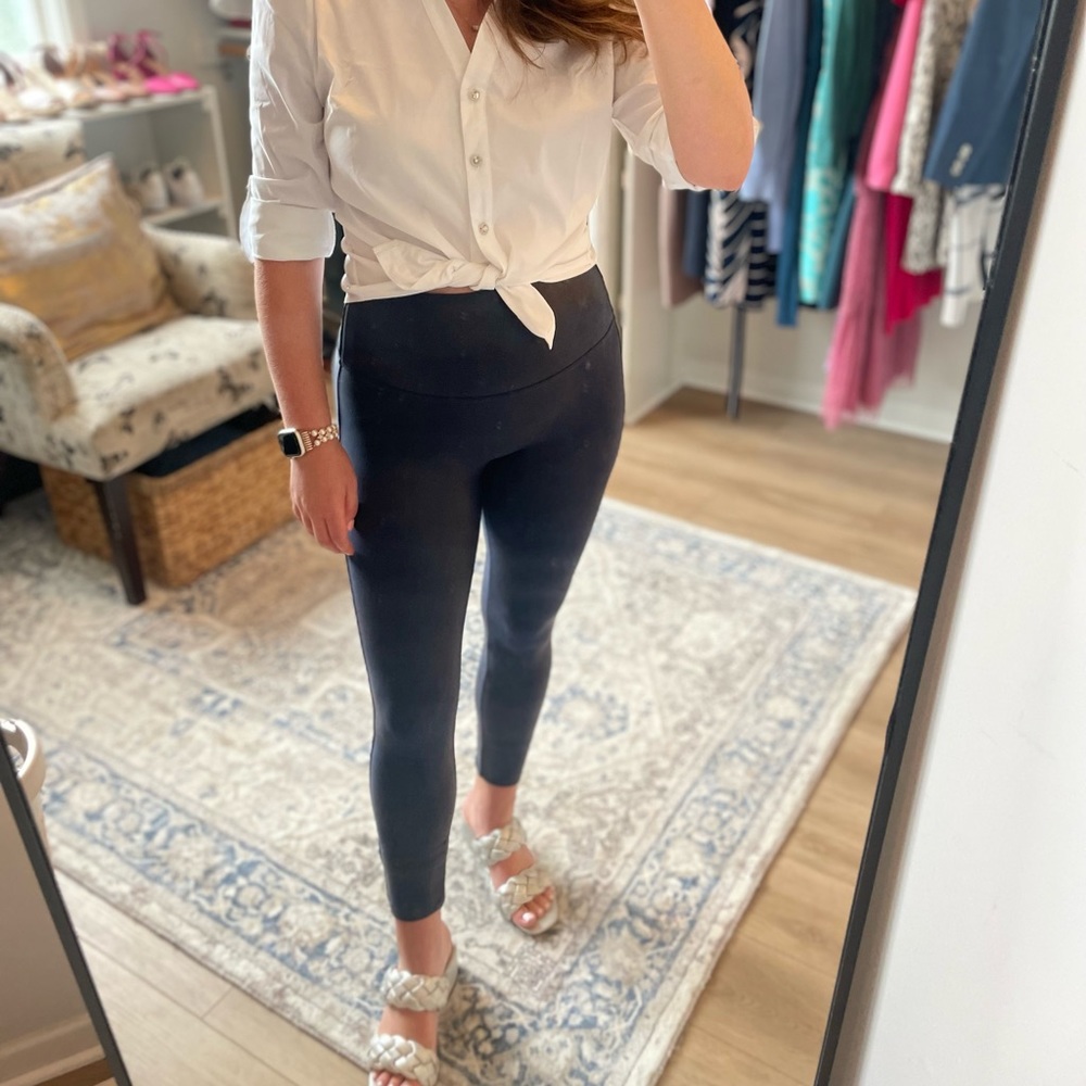 Spanx faux leather navy leggings